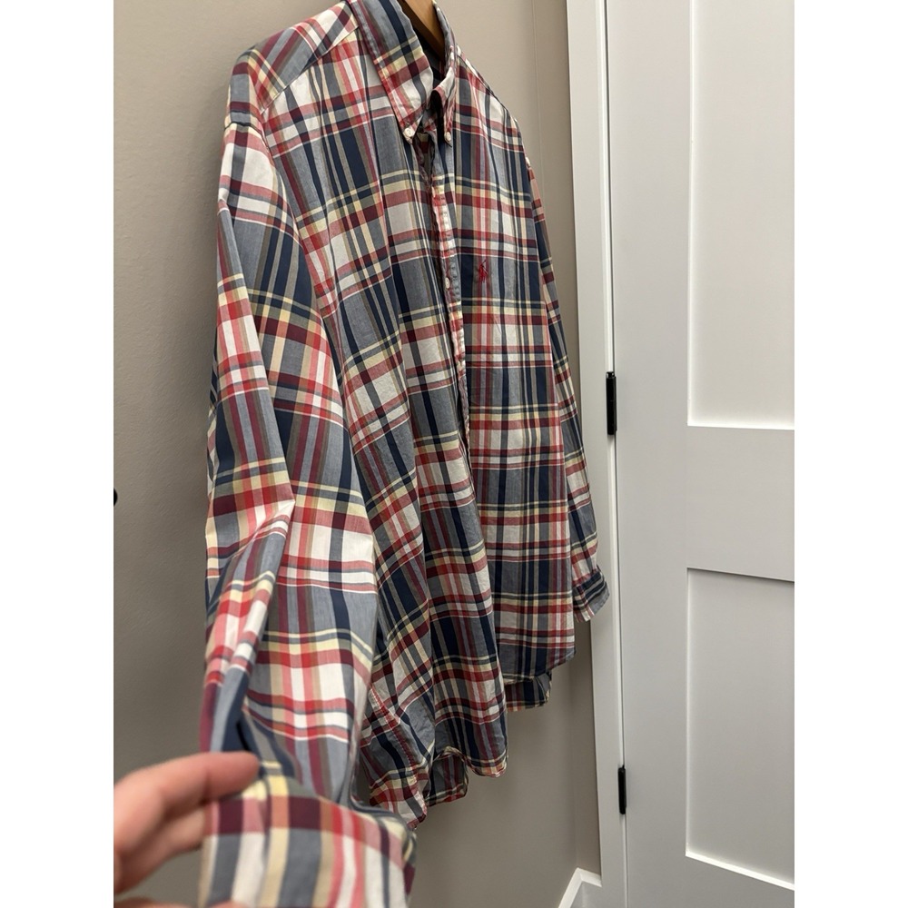 Ralph Lauren Blake Mens L Shirt Button Down Red Pony Blue Plaid Preppy Patriotic - Picture 3 of 9